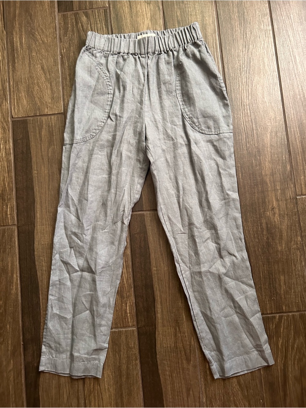 NotPERFECTLINEN Genova Tapered Leg Linen Pants in Grey Sz S/M